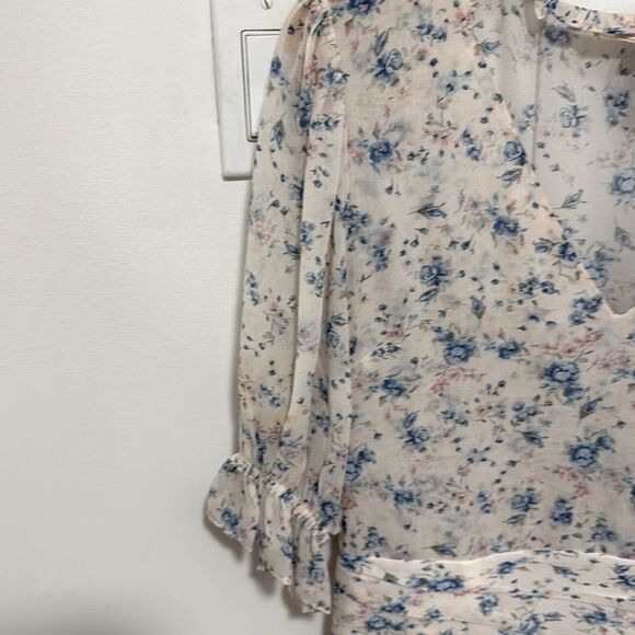 LoveShackFancy Woman’s Ivory Silk Hannah Dress Blue/Pink Floral Print. Size 8. - Picture 6 of 14